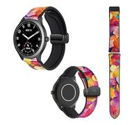 Cokitec Uhrenarmband 22 mm aus Silikon und echtem Leder: Blütenblätter, mehrfarbig