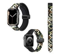Cokitec Uhrenarmband 22 mm aus Silikon und echtem Leder: Camouflage