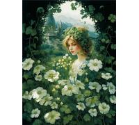 COKYIS Diy-Stickerei Mit Perlen，Feen-Prinzessin，Perlen-Stickset，Landschaft，Nadelspitze，Gobelin-Set，Perlenstich-Nähnadel-Bastelset，Perlen-Kreuzstich-Set 40x50cm