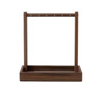 Colcolo Schmuckständer Schmuckhalter Schmuckorganizer Schmuckablage aus Kiefernholz mit Oberer Stange Und Haken Stabile Basis, Schlichtes Design, Sechs Haken, Grauer Filz, Holzoptik