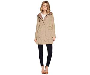 Cole Haan Damen Verstaubare Regenjacke mit Kapuze und Schleife (Standard und Übergröße) Jacke, Champagner, L