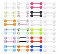 Colexy 48 Stück Kunststoff Zungenpiercing, 14G Zungenpiercing Brustwarzenpiercing, Brustwarzenpiercing Plastik Acryl, Nippelpiercing Barbell, Piercing Schmuck Leuchtend Neon Glitzer im Dunkeln