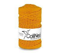 ColiNea Baumwollkordel mit Baumwollkern 3 mm 100m Baumwollgarn DIY Makramee Stricken Cotton Cord dunkelgelb ideal für Makramee Handwerk Baumwollseil für Basteln
