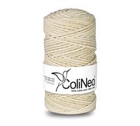 ColiNea Baumwollkordel mit Baumwollkern 3 mm 100m Baumwollgarn DIY Makramee Stricken Cotton Cord Elfenbein + Goldfaden ideal für Makramee Handwerk Baumwollseil für Basteln