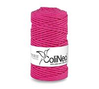ColiNea Baumwollkordel mit Baumwollkern 3 mm 100m Baumwollgarn DIY Makramee Stricken Cotton Cord Fuchsia ideal für Makramee Handwerk Baumwollseil für Basteln