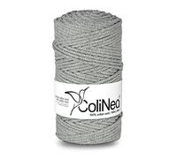 ColiNea Baumwollkordel mit Baumwollkern 3 mm 100m Baumwollgarn DIY Makramee Stricken Cotton Cord grau + Silberfaden ideal für Makramee Handwerk Baumwollseil für Basteln