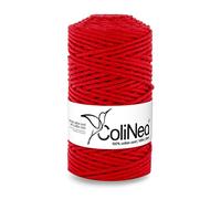 ColiNea Baumwollkordel mit Baumwollkern 3 mm 100m Baumwollgarn DIY Makramee Stricken Cotton Cord rot ideal für Makramee Handwerk Baumwollseil für Basteln