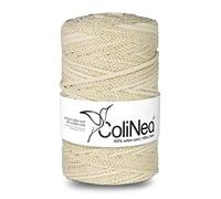 ColiNea Baumwollkordel mit Baumwollkern 5 mm 100m Baumwollgarn DIY Makramee Stricken Cotton Cord Elfenbein + Goldfaden ideal für Makramee Handwerk Baumwollseil für Basteln