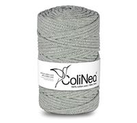 ColiNea Baumwollkordel mit Baumwollkern 5 mm 100m Baumwollgarn DIY Makramee Stricken Cotton Cord grau + Silberfaden ideal für Makramee Handwerk Baumwollseil für Basteln