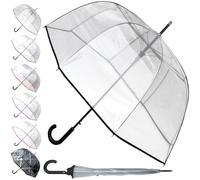 COLLAR AND CUFFS LONDON SELTENE Automatik Regenschirm Transparent Sturmfest - Stockschirm Durchsichtig Windfest - SEHR STARK - Verstärkt mit Fiberglas - Damen Herren - Einfassband - Schwarz