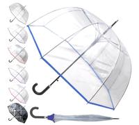 COLLAR AND CUFFS LONDON SELTENE Automatik Regenschirm Transparent Sturmfest - Stockschirm Durchsichtig Windfest - SEHR STARK - Verstärkt mit Fiberglas - Damen Herren - Einfassband - Blau