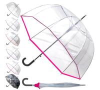 COLLAR AND CUFFS LONDON SELTENE Automatik Regenschirm Transparent Sturmfest - Stockschirm Durchsichtig Windfest - SEHR STARK - Verstärkt mit Fiberglas - Damen Herren - Einfassband - Rosa