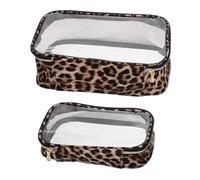 COLLBATH 2 Stück Durchsichtige Kosmetiktaschen Mit Leopardenmuster Großzügig Mittel Reise Kulturbeutel Für Damen Mit Reißverschluss