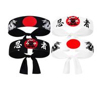 COLLBATH 4 Stück Pack Japanische Ninja Stirnbänder aus Atmungsaktivem Polyester mit Elastischem Band Verstellbar Vielseitig für Karate Wettkämpfe und Samurai Accessoire