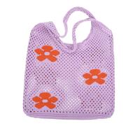 COLLBATH Gestrickte Umhängetasche Damen Violett mit Blumenmuster aus Polyester Große Kapazität und Handliche Hohltasche für Alltag und Reise Süße Boho Strandtasche