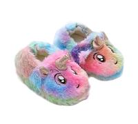 COLLBATH Kinder Hausschuhe mit Cartoon Motiv Einhorn Flauschige Winterschuhe aus Plüsch mit Rutschfester Tpr Sohle Hautfreundlich Größe 17,5cm Warme Schlafzimmerschuhe für Kinder im Winter