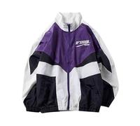 College Jacke Damen Herren Patchwork Farbblock Oversize Y2k Collegejacke Leichte Sommerjacke Y2k Clothes Vintage Techno Windjacke Sportjacke Blouson Teenager Mädchen Lila L