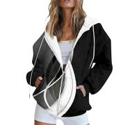 College Jacke Damen Solid Teenager Zipper Hoodies Kapuzenpullover Mit Kapuze Jacken Für Mädchen Mantel Reißverschluss Halloween Hoodie Oversize Lang Pullover (A Black,XL)