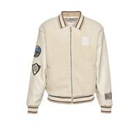 Collegejacke KARL KANI "Karl Kani Herren KM234-009-1 KK OG Teddy College Jacket", Herren, Gr. XXS, beige (sanftes weiß), 70% Wolle, 30% Polyester, normal, amerikanischer Ausschnitt, Jacken Collegejack