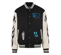 Collegejacke KARL KANI "Karl Kani Kani Amor Flames College Jacket", Damen, Gr. XS, schwarz, blau, rose, 70% Wolle, 30% Polyester, mehrfarbig, normal, amerikanischer Ausschnitt, Jacken Collegejacke (15