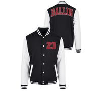 Collegejacke MISTERTEE "MisterTee Herren Ballin 23 College Jacket", Herren, Gr. S, schwarz-weiß (schwarz, weiß), 80% Baumwolle, 20% Polyester, mehrfarbig, normal, U-Boot-Ausschnitt, Jacken Collegejack