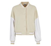 Urban Classics - Ladies Oversized 2 Tone College Terry Softseagrass/White - Collegejacke - Beige - S - 65% Baumwolle, 35% Polyester,Schweiß Beige S