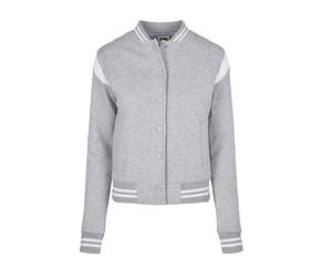Collegejacke URBAN CLASSICS "Urban Classics Damen Ladies Organic Inset College Sweat Jacket", Damen, Gr. 4XL, grau (grau, weiß), 100% Baumwolle, unifarben, normal, amerikanischer Ausschnitt, Jacken Co