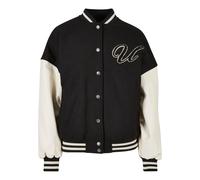 Collegejacke URBAN CLASSICS "Urban Classics Damen Ladies Oversized Big U College Jacket", Damen, Gr. L, schwarz, paleweiß, 50% Wolle, 50% Viskose, unifarben, oversize, amerikanischer Ausschnitt, Jacke