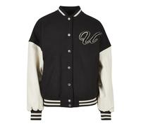 Collegejacke URBAN CLASSICS "Urban Classics Damen Ladies Oversized Big U College Jacket", Damen, Gr. XXL, schwarz, paleweiß, 50% Wolle, 50% Viskose, unifarben, oversize, amerikanischer Ausschnitt, Jac