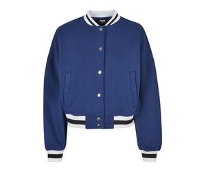 Collegejacke URBAN CLASSICS "Urban Classics Damen Ladies Oversized College Sweat Jacket", Damen, Gr. M, blau (spaceblau), 65% Baumwolle, 35% Polyester, gestreift, oversize, amerikanischer Ausschnitt,