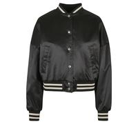 Collegejacke URBAN CLASSICS "Urban Classics Damen Ladies Short Oversized Satin College Jacket", Damen, Gr. XS, schwarz, 98% Polyester, 2% Elasthan, mehrfarbig, oversize, Rundhals, Jacken Collegejacke