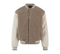 Collegejacke URBAN CLASSICS "Urban Classics Teddy College Jacket", Herren, Gr. 3XL, braun (schwarztaupe), 100% Polyester, mehrfarbig, loose fit, amerikanischer Ausschnitt, Jacken Collegejacke (4606456