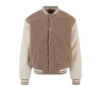 Collegejacke URBAN CLASSICS "Urban Classics Teddy College Jacket", Herren, Gr. XL, schwarztaupe, 100% Polyester, mehrfarbig, loose fit, amerikanischer Ausschnitt, Jacken Collegejacke (46064562-XL) sch