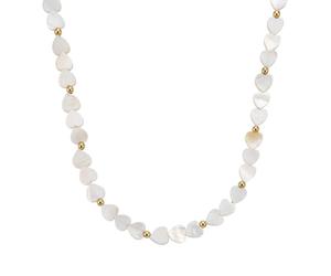 Collier AMOR "Herz-Motiv", gelbgoldfarben, perlmuttfarben, Halsketten, Damen, Edelstahl, L: 45 B: 6mm, Collier, mit Perlmutt, B:6mm (42212951-0) gelbgoldfarben, perlmuttfarben