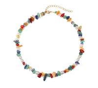 Collier FIRETTI "Schmuck Geschenk Colorful gemstone chips", gelbgoldfarben, mehrfarbig, weiß, Halsketten, Damen, Kunststoff Metall, L: 54, Kunststoff, Metall, Collier, mit Achat - mit Kunststoffperle