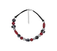 Collier FIRETTI "teilweise mehrreihig, rot, schwarz", weiß (metallfarben, schwarz, rot, weiß), Halsketten, Damen, Baumwolle Metall, L: 58,5, Baumwolle, Metall, Collier, Made in Germany - mit Hämatit, 