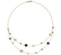 Collier Halskette 585 Gold Gelbgold mit verschiedenen bunten Edelsteinen 45 cm