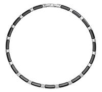 Collier Halskette aus schwarzer Keramik mit Edelstahl und Zirkonia 47 cm Kette