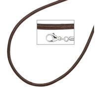 Collier Halskette Leder braun 925 Silber 42 cm - 2 mm Karabiner