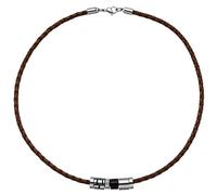Collier Halskette Leder braun mit Edelstahl und Holz 45 cm Lederkette