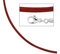 Collier Halskette Leder rot 925 Silber 42 cm - 2 mm Karabiner
