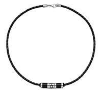 Collier Halskette Leder schwarz mit Edelstahl 45 cm Kette Lederkette