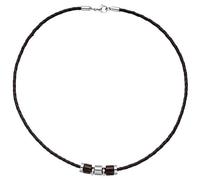 Collier Halskette Leder schwarz mit Edelstahl und Holz 45 cm Kette Lederkette