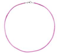 Collier Halskette Seide pink 42 cm, Verschluss 925 Silber Kette
