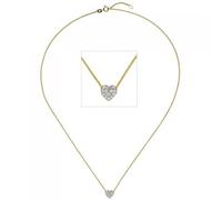 Collier Kette mit Anhänger Herz 375 Gold Gelbgold bicolor 14 Zirkonia 45 cm
