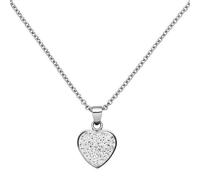 Collier Kette mit Anhänger Herz aus Edelstahl mit Kristallen 45 cm