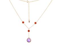 Collier rosévergoldet aus 925 Silber mit Kirschbernsteinen und Amethyst