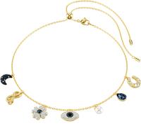 Collier SWAROVSKI "Symbolica Mond Unendlich Glücksklee magisches Auge Hufeisen", blau (gelbgoldfarben, metallfarben, blau,schwarz,kristallklar, weiß), Halsketten, Damen, Metall Perlen, L: 52, Metall,