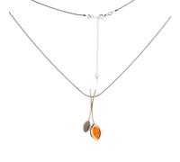 Collier vergoldet aus 925 Silber mit Bernstein-Anhänger (Länge 45 + 5 cm)