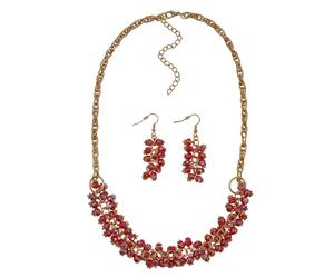 Collierkettchen CAÏ "Set aus Collier und Ohrhaken in goldfarben rote Glassteine", rot, Halsketten, Damen, 56cm, Metall (98602932-0) rot